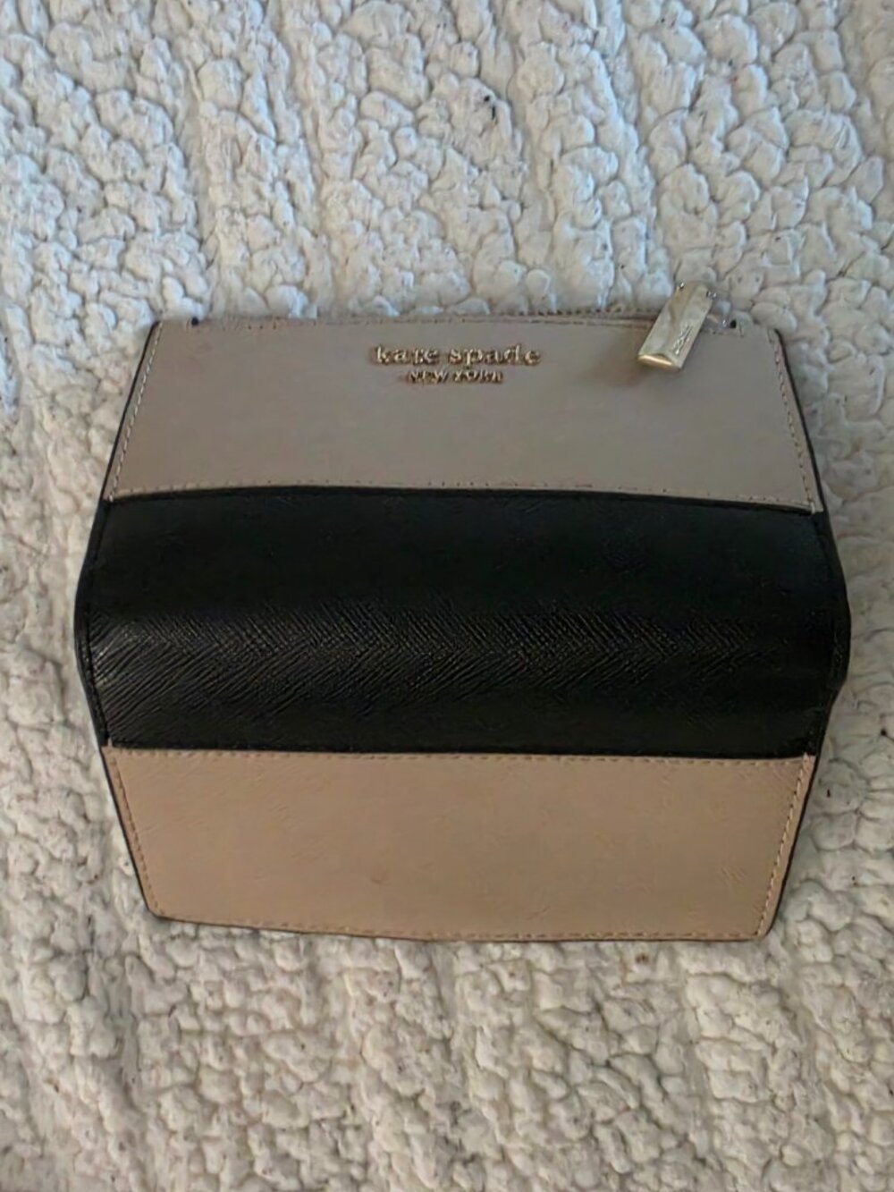 Kate Spade Small Leather Wallet | Taupe & Black | Mini Bifold - Picture 4 of 4